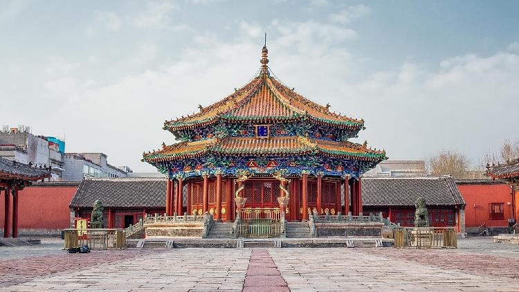 Drone view highlighting Shenyang Imperial Palace's features