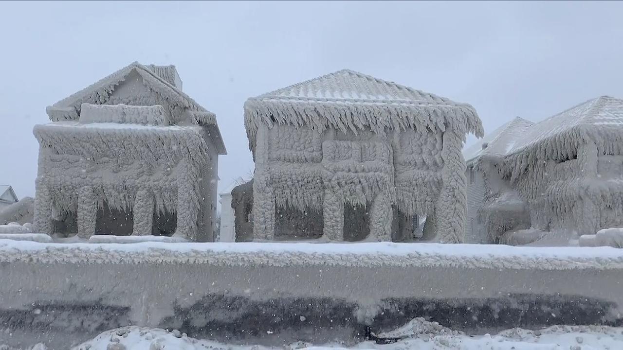 Shocking footage of thick ice covering homes as winter storm hits U.S