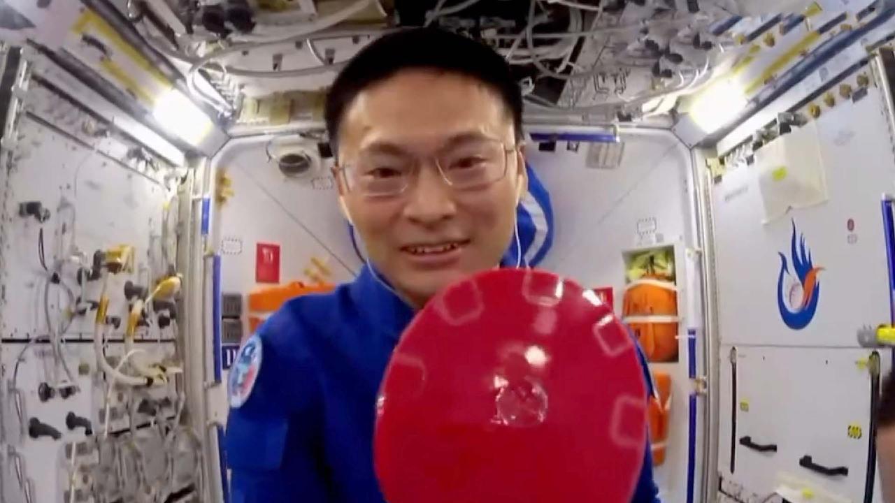 In-orbit Chinese astronauts carry out table tennis ball experiment - CGTN