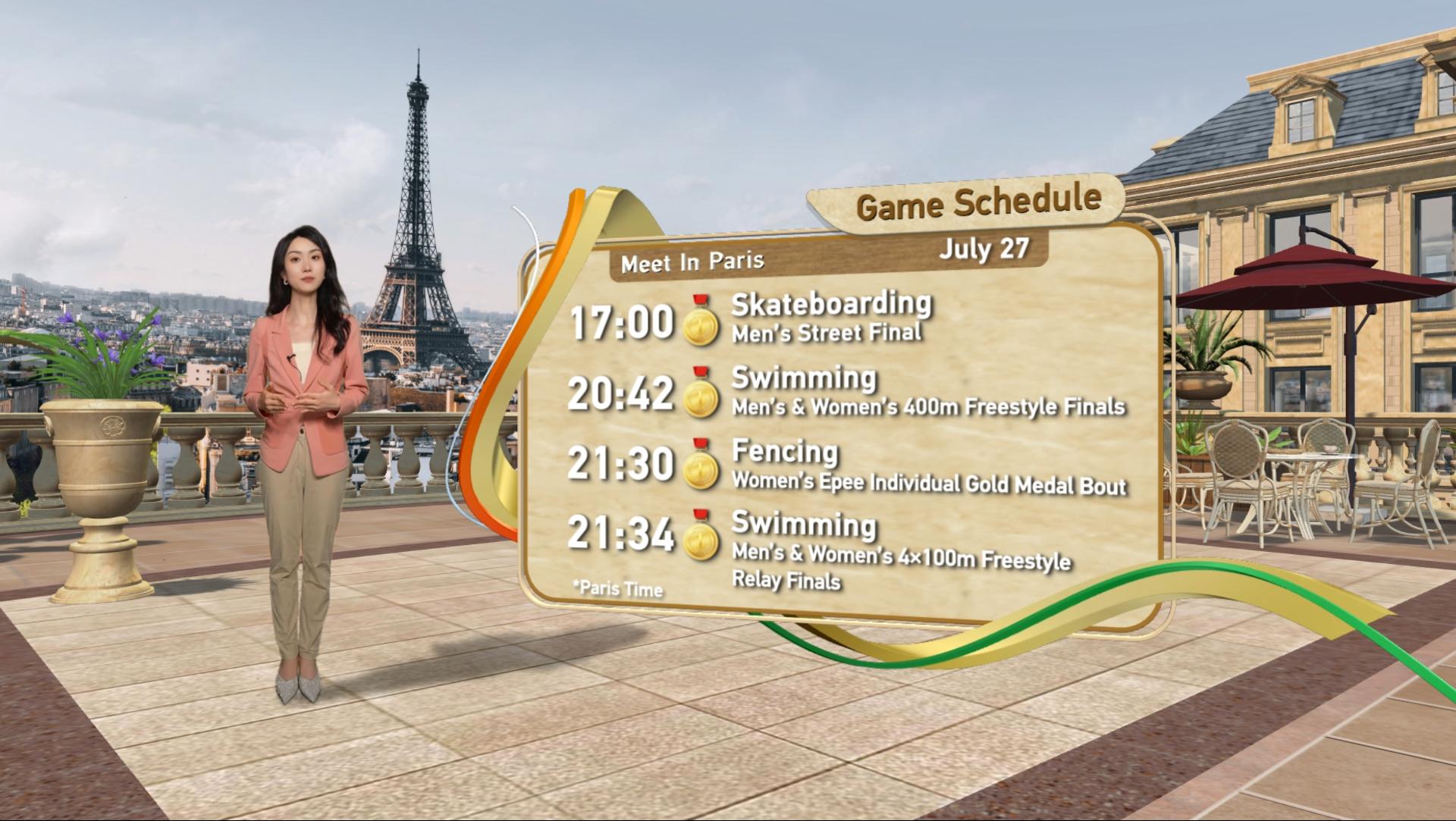 Medal events to follow at 2024 Paris Summer Olympics on July 27