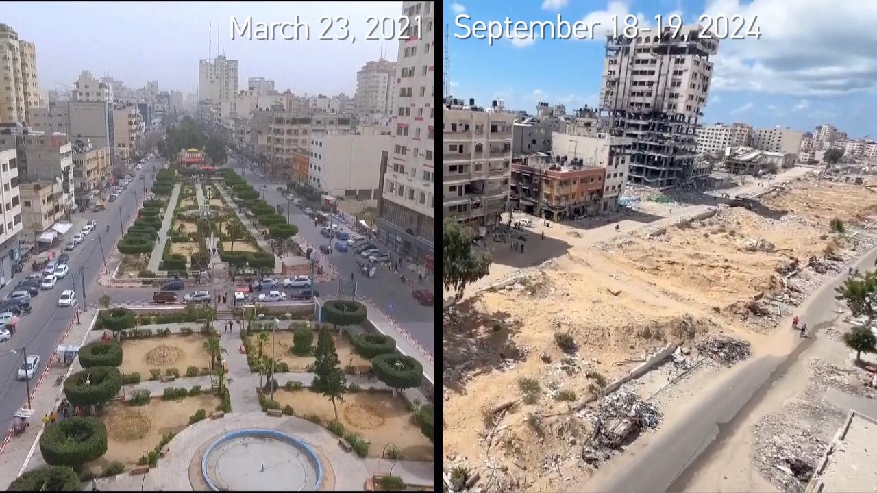 Gaza City: A heart-wrenching look before and after Oct. 7 anniversary, image size:1280x720