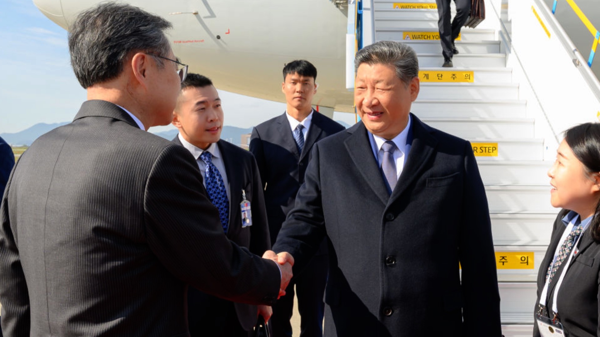 Chinese President Xi Jinping lands in Busan, ROK