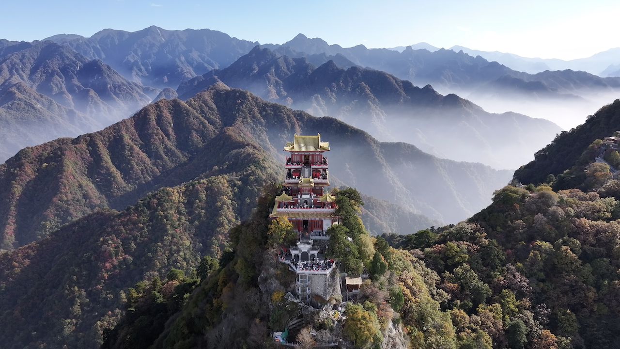 An aerial view of Xi'an's South Wutai Mountain in autumn