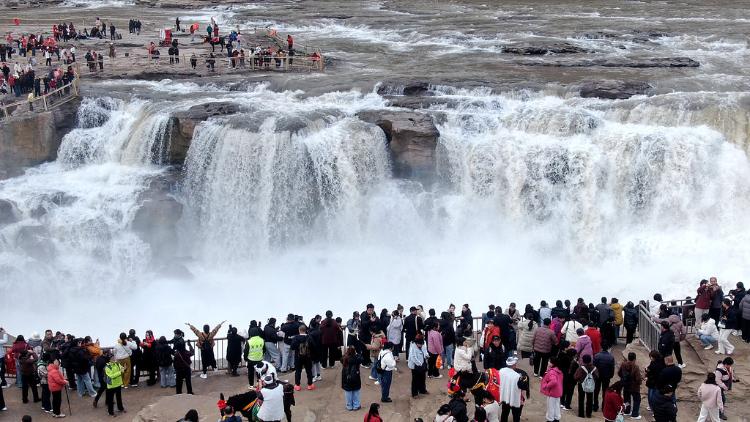 Where blossoms meet the roar at Hukou Waterfall