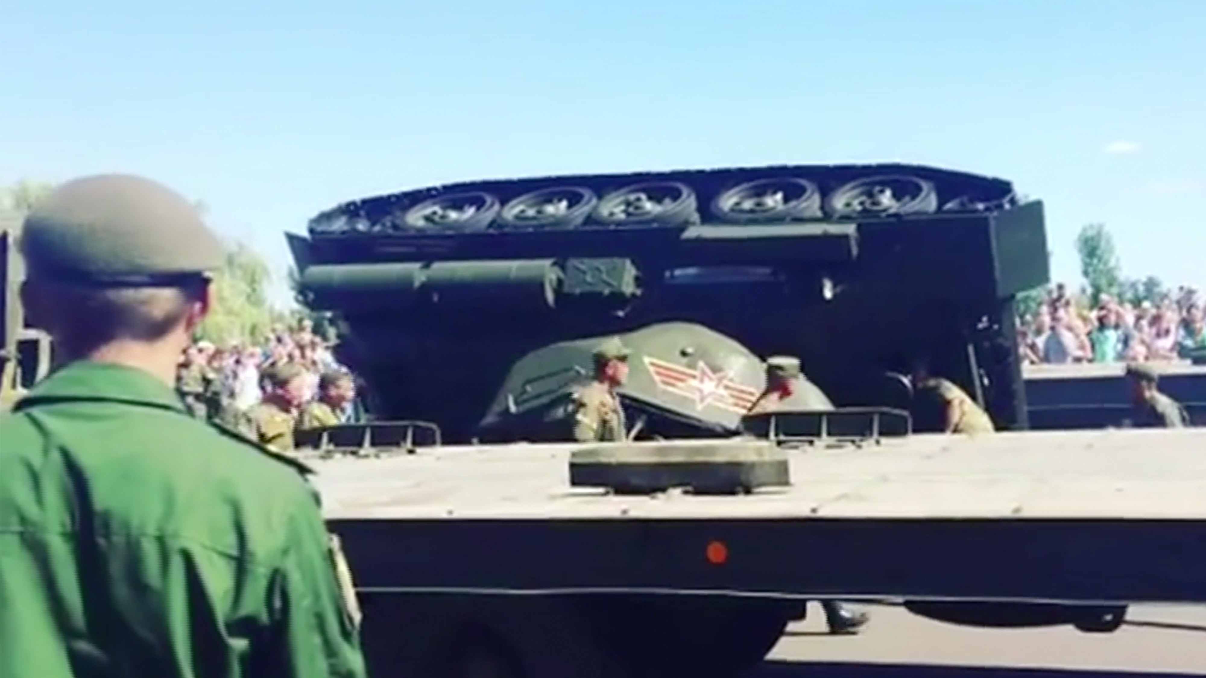 An old Russian tank barrel rolled off when it was being loaded onto a ...