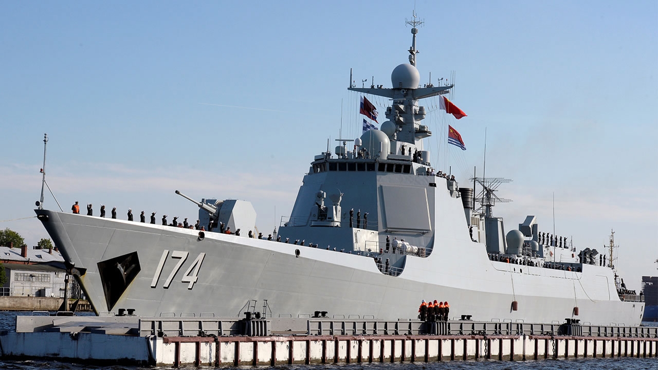 Russian and Chinese warships sailed during the Navy Day parade Sunday ...